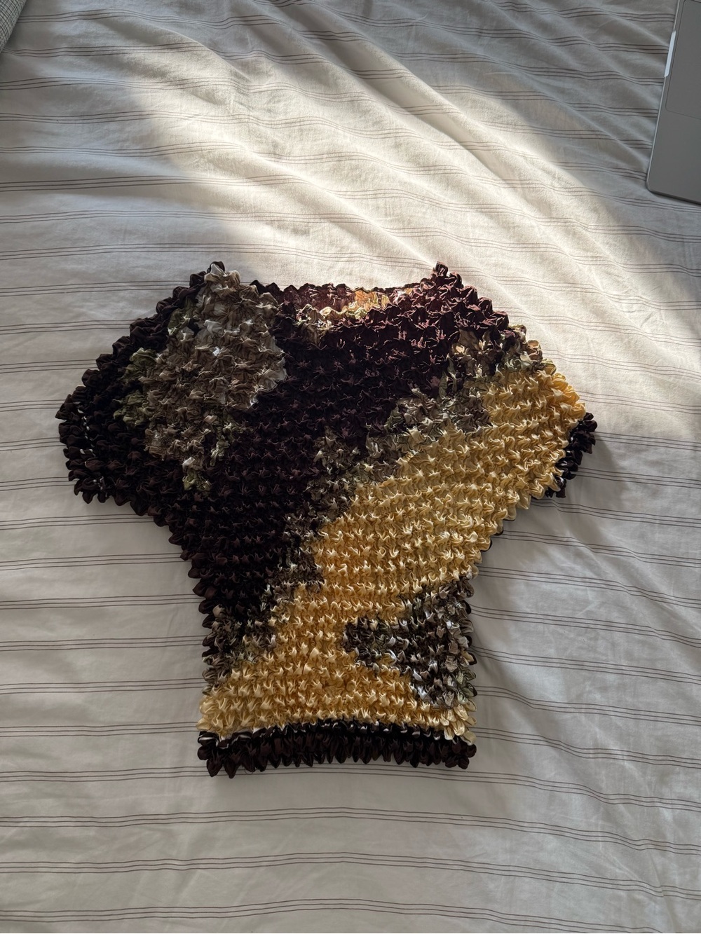 Vintage Y2K Brown Cream Popcorn Top